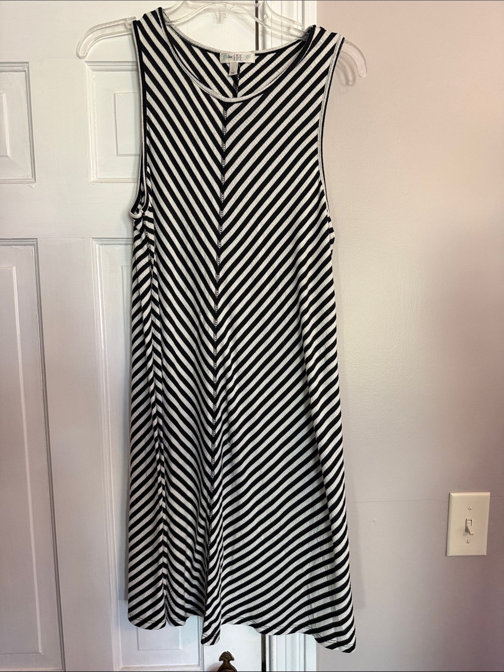 love, Fire Black & White Striped Sleeveless Midi Dress